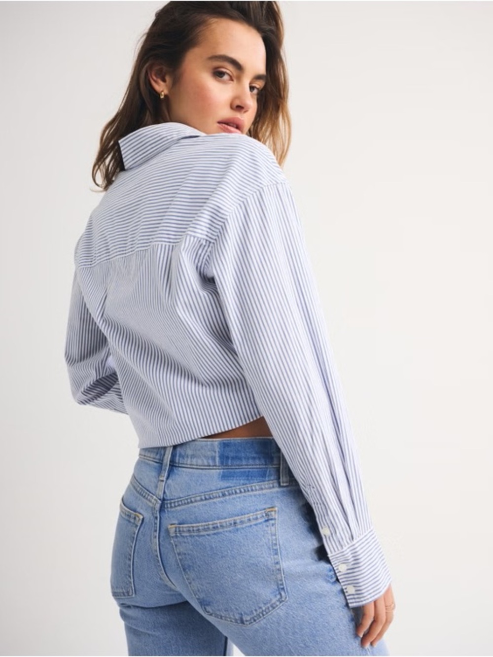 Abercrombie & Fitch Women’s Blue Striped Cotton Cropped Button Down Small